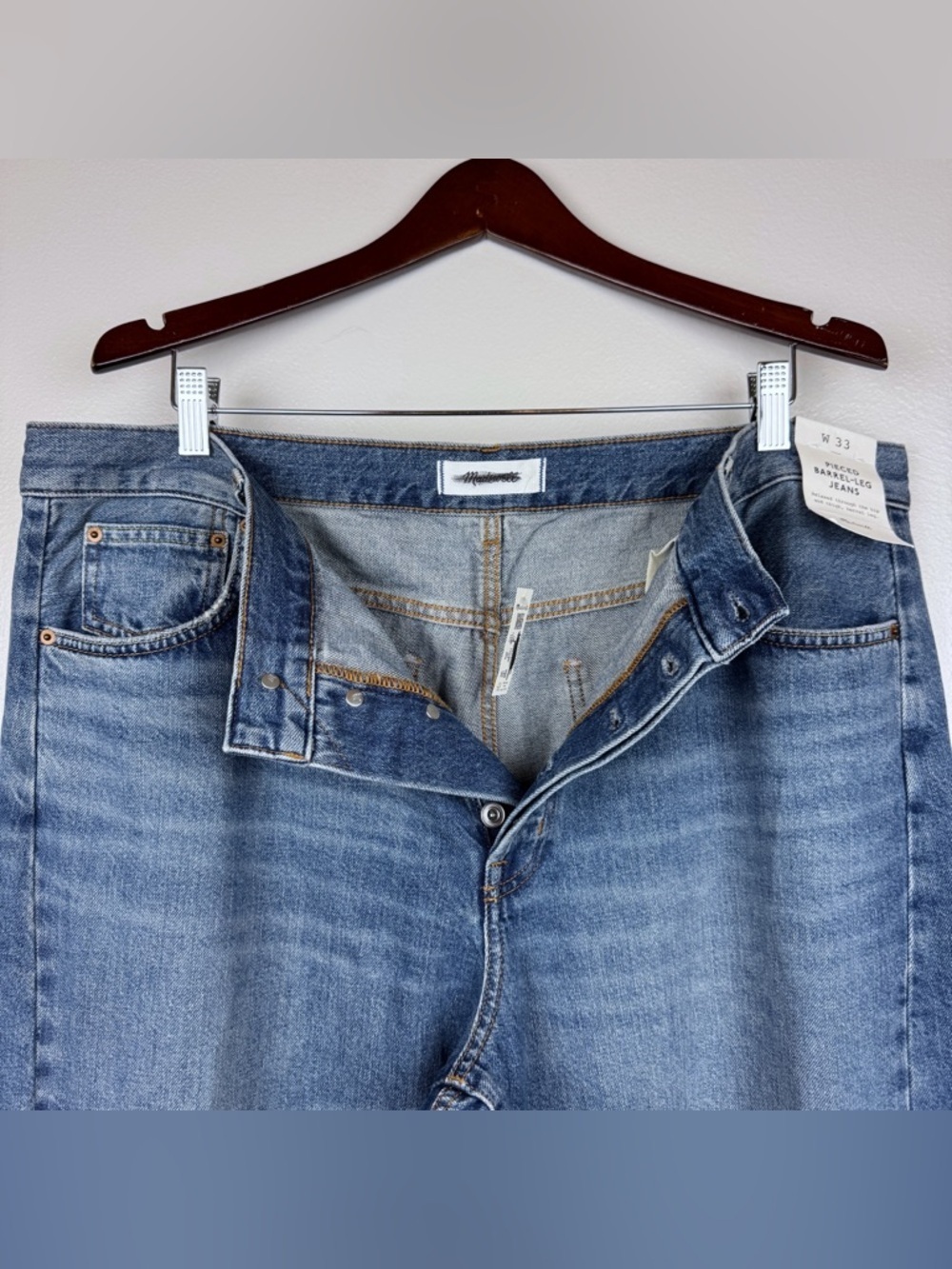 Madewell Pieced Barrel Leg Full Length Button Fly Jeans Size 33 NWT - Picture 7 of 10
